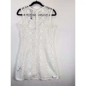 NEW English Factory Mini Dress White Chanall Floral Crochet Overlay A Line Small thumbnail 7
