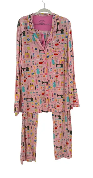 Nick & Nora Sewing Seamstress Novelty Print Modal Pajama Set Pink Size XL thumbnail 1