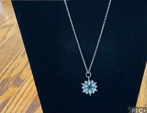 Necklace Snowflake Pendant Clear & Blue Crystals With Silver Tone Chain thumbnail 1