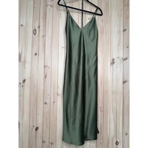 Lulus Exquisitely Chic Olive Green Satin Backless Slip Midi Dress Wedding Small thumbnail 2
