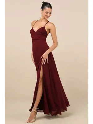 NWT Lulus Event Ready Burgundy Backless Lace-Up Maxi Dress - Size: Medium thumbnail 10