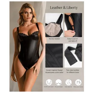 NWT Popilush‎ Faux Leather Corset Tummy Control Lace Thong Bodysuit Small thumbnail 2
