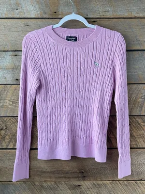 Vtg Y2k 2000s Abercrombie & Fitch Pink Cable Knit Crewneck Sweater Womens Sz Med thumbnail 12