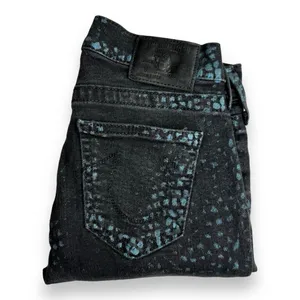 True Religion Casey Jeans Sz 25 Black & Blue Snakeskin Skinny‎ Stretch thumbnail 3