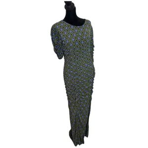 Free People Briella Ruched Midi Dress Size M Green Mesh Floral Split Bodycon thumbnail 6
