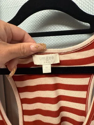 Umgee Red and White Striped Racerback Tank Top with Embroidered Lace Hem thumbnail 2
