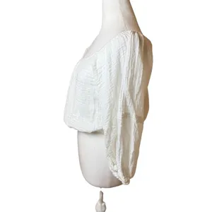 Free People White Gauzy Off‎ Shoulder Cropped Top XL Extra Large Bohemian Boho thumbnail 2