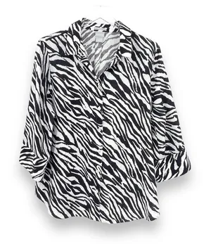 Chico’s blouse large 100% linen No-iron zebra animal print button front tunic thumbnail 1
