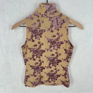 GUIHUA Floral Burnout Velvet Half Zip Mock Neck‎ Sleeveless Top Fairy Feminine thumbnail 10