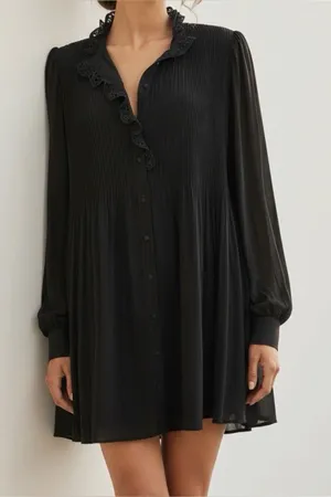 SÉZANE Camelia Long Sleeve Mini Dress, Black, FR42/US10 thumbnail 1