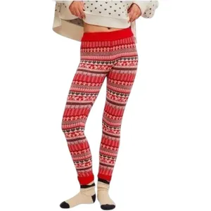 Free People Intimately Falala Fair Isle Cozy Soft Red Holiday Pajama‎ Leggings M thumbnail 2