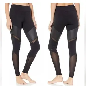 Alo Yoga Black Mesh Panel Leggings Women's XS High‎ Rise Sculpt Nylon Spandex thumbnail 2