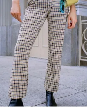 Urban Outfitters -‎ High Rise Kick Flare Pants XS yellow black plaid thumbnail 1