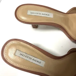 Saks Fifth Avenue Leather Kitten Heel Sandals Mule Square Toe Brown Women’s 5.5 thumbnail 5
