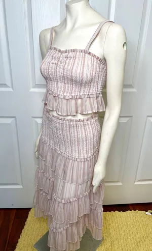 Red Dress Boutique Lavender Stripe Two Piece Smocked Set w/ Tiered Ruffle Skirt thumbnail 3