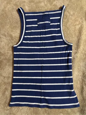 We The Free Free People Navy White Stripe Ribbed Tank Top S/P thumbnail 4