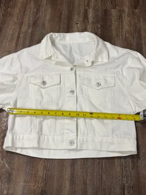 White Fringe Medium Buttondown Jean Jacket Festival Western Cowboy Country thumbnail 8