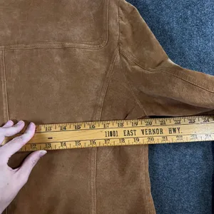 Live a Little Brown Suede Leather Jacket Rosette Floral Western Boho Womens L thumbnail 5