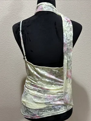 Cider Asymmetrical Lace Cowl Neck Top - Pale Yellow Floral thumbnail 3
