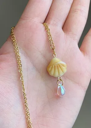 Handmade gold tone stainless steel boho chic quality glass beads necklace🌀🐚🌊 thumbnail 4