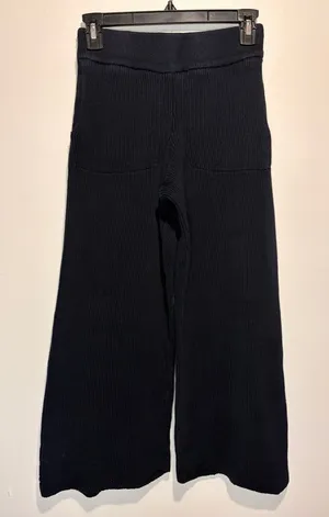 Free People FP Beach Linen Cotton Black Wide Leg Ribbed Cropped Pants Size XS thumbnail 1