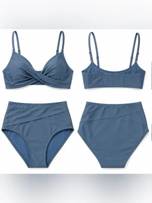 Cupshe Twist Front High-Waist Bikini Set – Slate Blue size 8/10 thumbnail 2