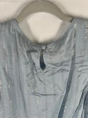 Express NWT Metallic Stripe Flutter Sleeve Pintuck Blouse Blue Size M thumbnail 9