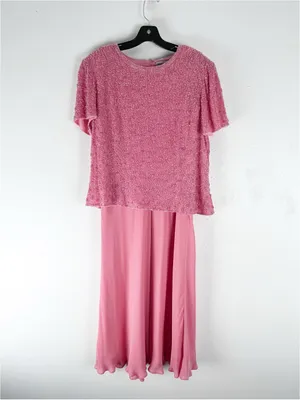 ADRIANNA PAPELL 100% Silk 2 Piece Beaded Shoulder Padded Top Maxi Skirt Size 16 thumbnail 2