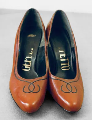 Vintage 90s Geppetto Cognac Brown Heels Black Western Detail thumbnail 2