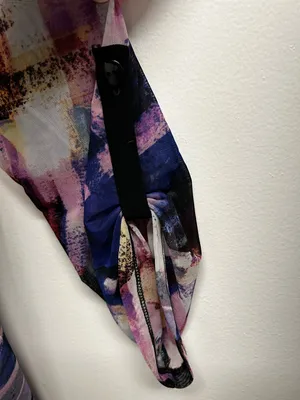 Lightweight Open-Front Multi-Color Art Print Cardigan - Black Trim thumbnail 4