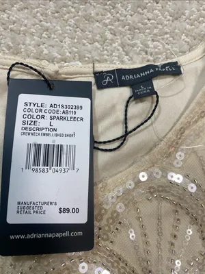 NWT Adrianna Papell Sequin Blouse Top Champagne L thumbnail 7