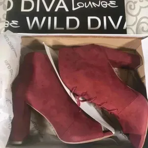 NIB!Wild Diva-Burgundy lace up heels peekaboo boots/Sandals Size 9 thumbnail 3