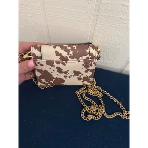 Steve Madden Cow Print Micro Crossbody Bag Brown White Gold Studded Mini Handbag thumbnail 6