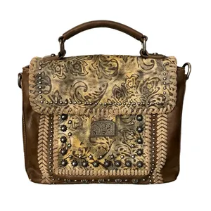 Montana West Studded Tooled Faux Leather Top Handle & Shoulder Strap Cowgirl Bag thumbnail 2