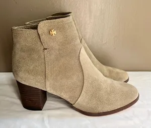 Tory Burch | Porcini Suede Sabe Ankle Booties In Gray Size 9 Leather Round Toe thumbnail 1