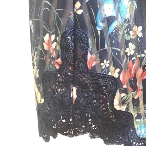 Foxiedox Floral Lace Trim Dress S Navy Blue Pleated‎ Fit & Flare Soft Girl thumbnail 6