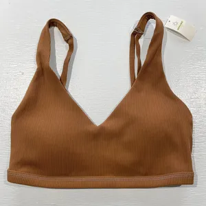 New Aerie Offline Ribbed Plunge Double Strap Mesh Back Sports Bra Brown Size Small thumbnail 7
