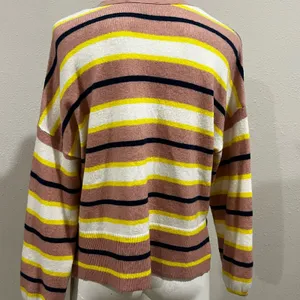 Ann Taylor pink striped button up cardigan thumbnail 4