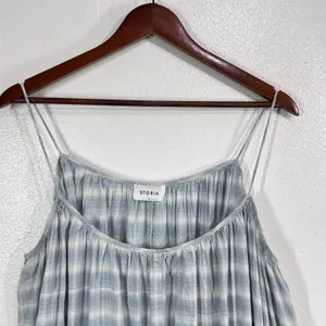 Storia Boho Cottagecore Plaid Ruffle Hem Sundress‎ Women Large Light Blue Cotton thumbnail 5
