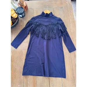 Tuckernuck Dress Women Navy‎ Blue Cowgirl Suede Fringe Long Sleeve Size XSmall thumbnail 6