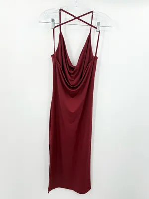 Abercrombie & Fitch Women's Burgundy Cowl Neck Midi Dress Size Small‎ Petite thumbnail 2