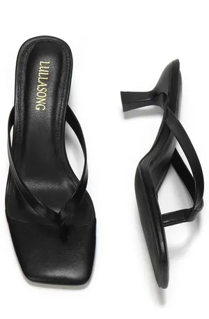 Black Square Toe Kitten Heel Flip Flops Size 6 thumbnail 2