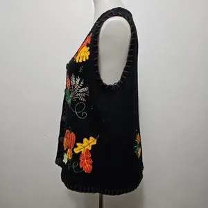 Holiday Editions Y2K Black Embroidered Fall Motif Sweater Vest Size Large thumbnail 2