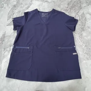FIGS Technical Collection Blue Feather Fabric Trim Scrub Top‎ Size Medium M thumbnail 1