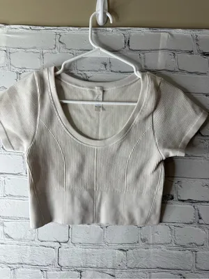 Offline by aerie Ribbed Scoop Neck Crop Top - Cream medium thumbnail 3