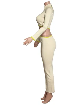 BAOBAB Kayda Cut-Out Long Sleeve Knit Maxi Dress, Vanilla/Lime, Large thumbnail 6