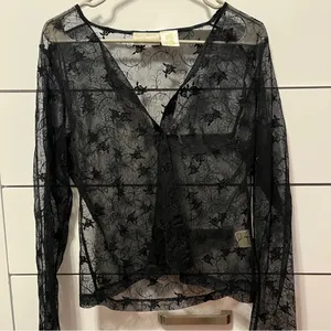 Vintage Black Lace Sheer Long Sleeve Top thumbnail 2