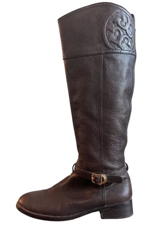 Tory Burch Marlene Dark Brown Tumbled Leather Riding Boots 8.5 thumbnail 1