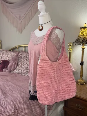 Pink Crochet Tote Bag for Women thumbnail 6
