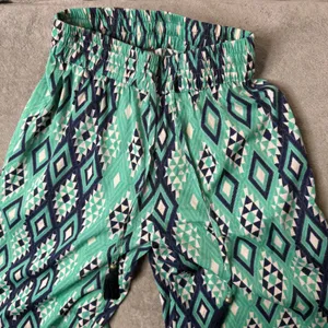 BOHO Wide Leg Palazzo‎ Pants Size S Green Geometric Smocked Waist Festival Flowy thumbnail 5